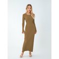thumbnail image 5 of Vestido de punto con cordones para mujer, ropa de calle elegante, manga larga, cuello redondo, acanalado, Color sólido, primavera y otoño, 5 of 5