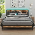 LED King Size Bed Frame with Outlets & USB/TypeC Port and Storage Headboard, Metal Platform Bed