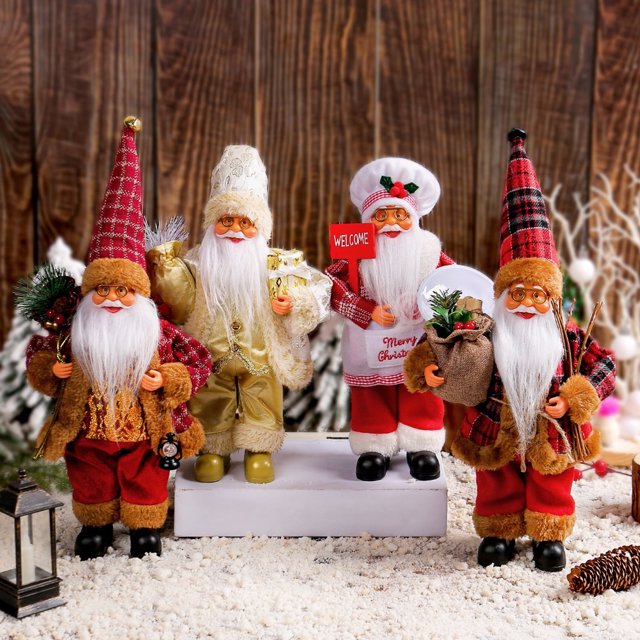 SUSUchens Muñeco de Papá Noel navideño hecho a mano con forma de Papá Noel de pie sosteniendo regalos, figura colgante para árbol de Navidad para la mesa de la oficina en casa, decoración de fiesta