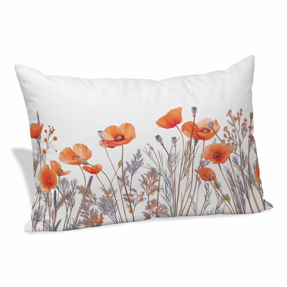 Orange Spring Floral Pillow Covers 16"x24", Watercolor Summer Botanical Soft Brushed Microfiber Breathable Throw Pillow Covers, Decorative Pillowcase with Zipper for Couch Sofa Bedroom Living Room