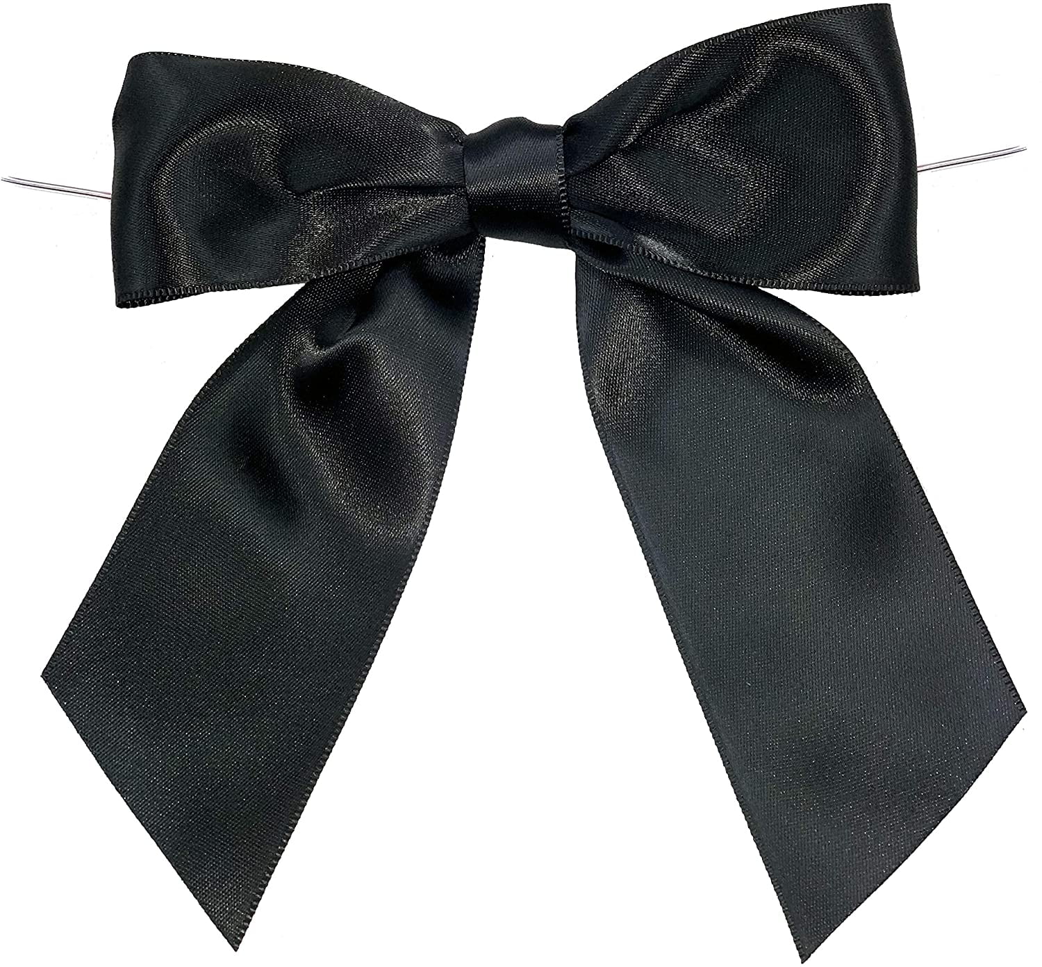 PreTied Black Satin Bows 4 1/2" Wide, Set of 12, Wired Craft Ribbon