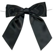 Pre-Tied Black Satin Bows - 4 1/2" Wide, Set of 12, Wired Craft Ribbon, Wedding, Christmas