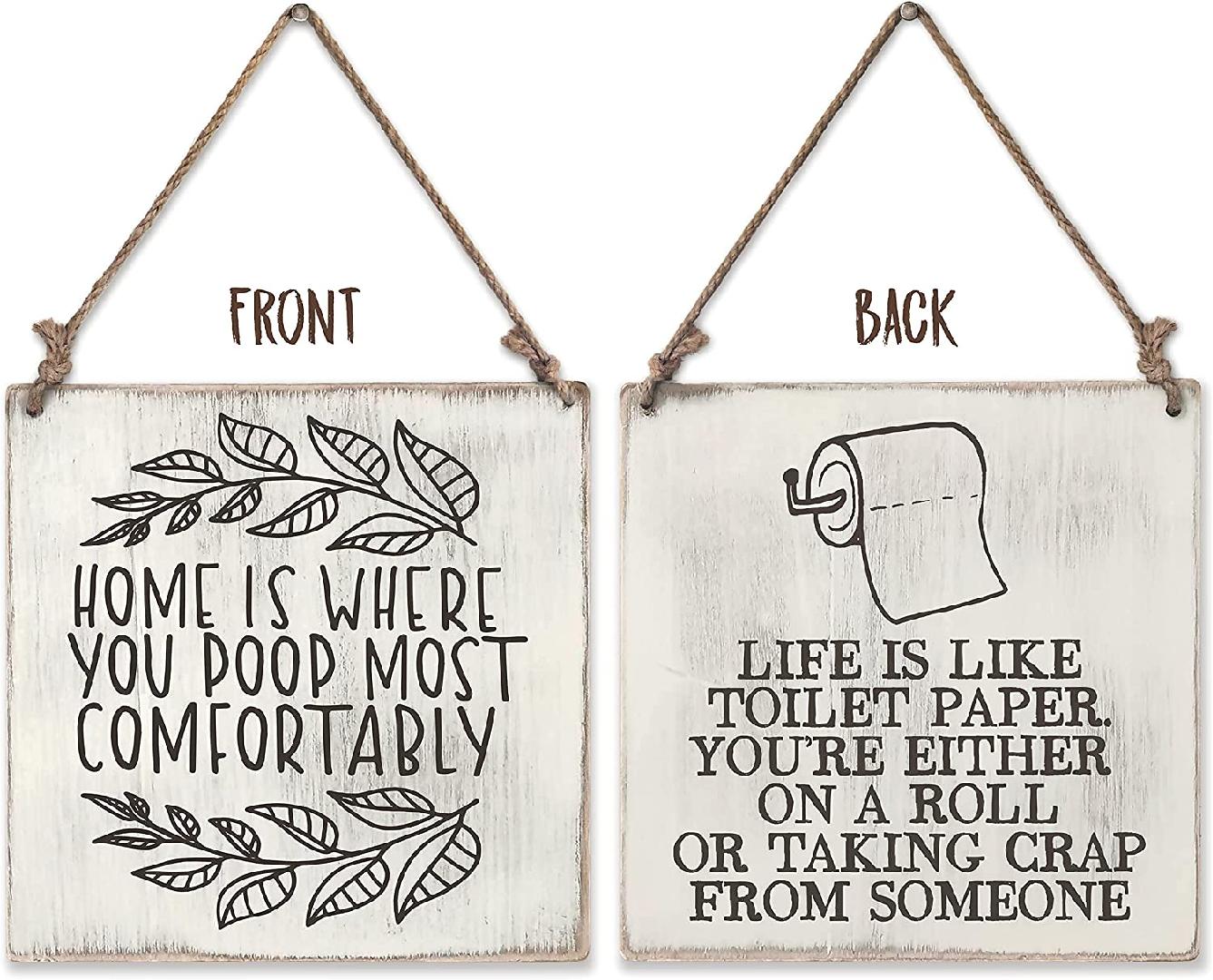 Farmhouse Bathroom Wall Sign Bathroom Wall Art Funny Reversible Rustic