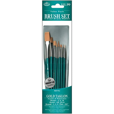 Royal & Langnickel Brush Set Value Pack, Standard Handle, Gold Taklon, Variety, 10 PC