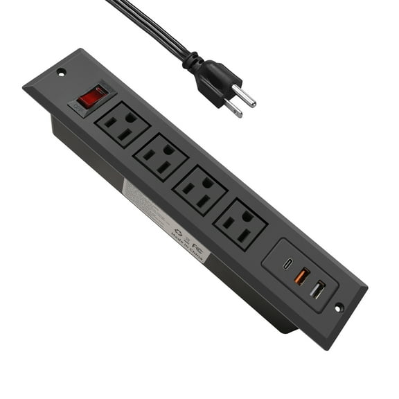 HdcTek Recessed Power Strip with USB C 20W PD Fast Charge Desk Power Outlet 4 Outlets 3 USB Ports 6.56ft Extension Plug