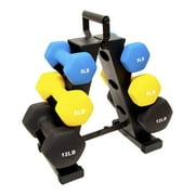 Sporzon! Neoprene Coated 3 Pairs Metal Handheld Dumbbell Weight w/ Stand