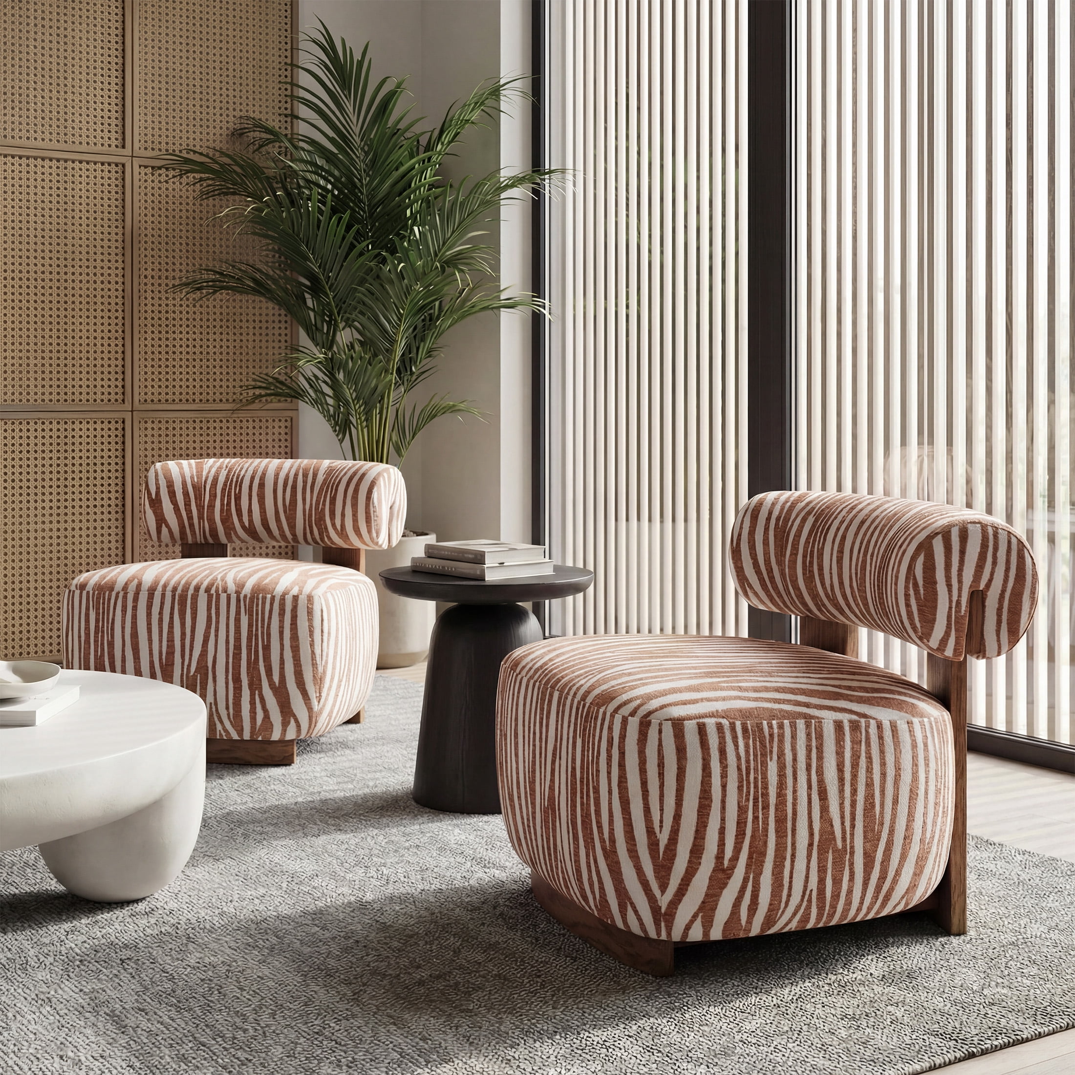 Aukfa Modern Chenille Accent Chair with Zebra-Stripe, Cylindrical Backrest for Living Room, Orange