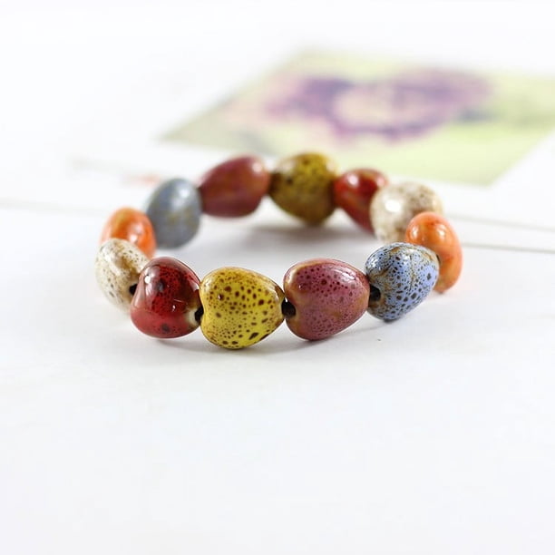 Pulseras para mujer, regalos para mujer, estilo étnico creativo, pulsera de cuentas de cerámica esmaltada con flores, joyería para mujer, regalo, la pulsera