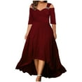thumbnail image 1 of Robes pour Filles Femmes Ample Col en V Épaules Dénudées Manches Mi-Longues Robe Longue Décontractée en Solde, 1 of 5