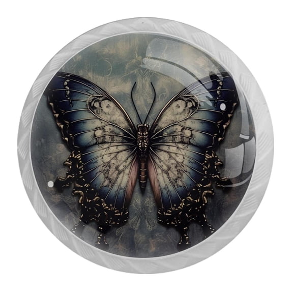 HemaKayy 4 Pack 1.37" Decorative Cabinet Knobs - Elegant Door Handles for Home Kitchen Bedroom Furniture Decor | ABS Resin with Glass Finish | Easy Installation | Dark Style Butterfly