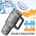 thumbnail image 5 of 40oz Pioneer Flower Floral Print Pattern Insulated Tumbler with Handle, BPA-Free Leak Proof Lid and Straws, Double Wall Vacuum, Hot 12h/Cold 34h, 5 of 6