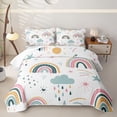 thumbnail image 2 of Manfei Cartoon Rainbow Bed Spread Queen, Graffiti Stars Cloud Queen Coverlet Set, White Teal, 3pcs, 1 Quilt and 2 Pillowcases, 2 of 7