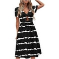 thumbnail image 2 of TAGOLD Womens Summer Dresses, Women's Casual Fashion V-Neck Short Sleeve Bow Dress Summer Printing Dresses Black S, 2 of 5