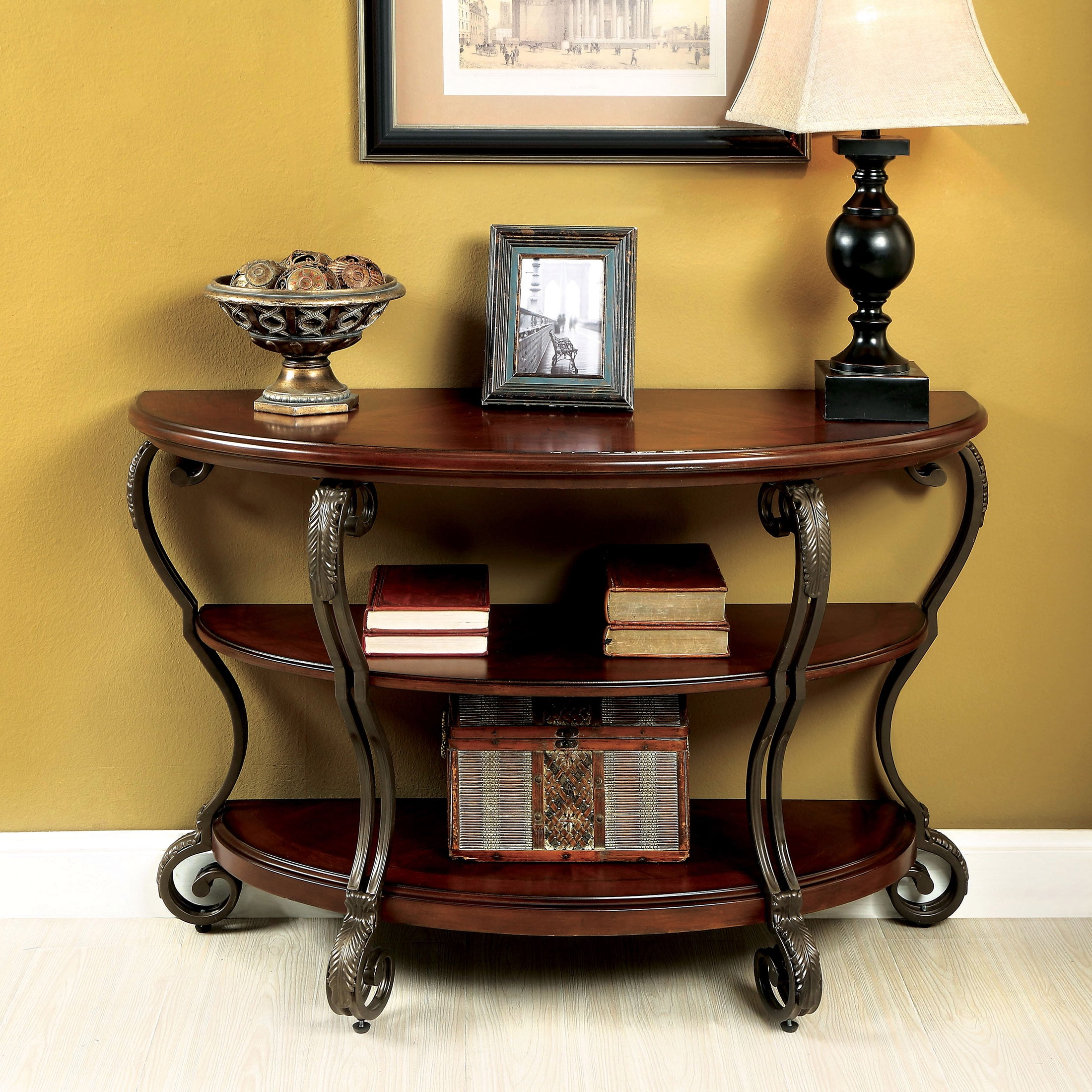 Furniture of America Ezell 2-Shelf Console Table, Brown Cherry