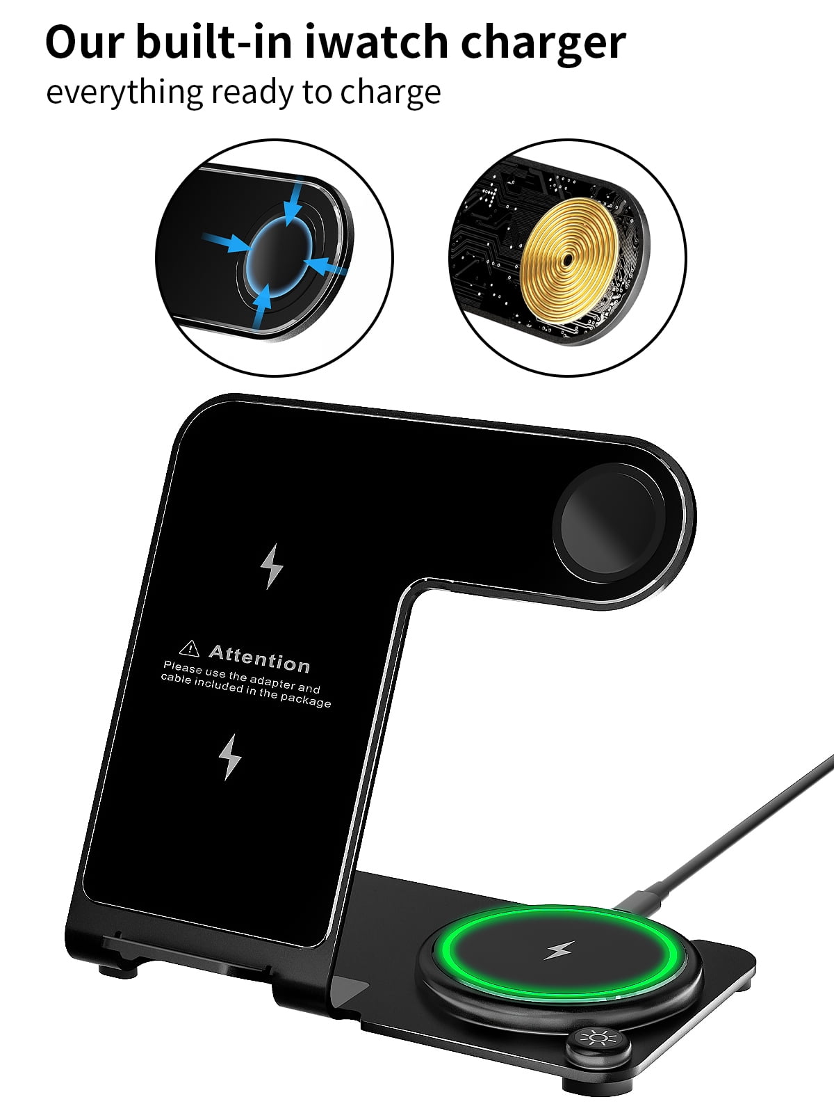 Wireless Charger, Aluminum Alloy 3 in 1 Wireless Charging Station for Apple iPhone/iWatch/Airpods,iPhone 14,13,12,11 (Pro, ProMax)/XS/XR/XS/X/8(Plus),iWatch8/7/6/SE/5/4/3/2,AirPods 3/2/pro