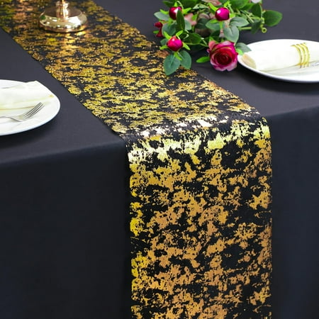 

Black and Gold Table Runner 100 Feet Golden Metallic Decorations Party Birthday for Bachelorette Wedding Shower Christmas Sparkle Dining Table Centerpieces Glitter Foil