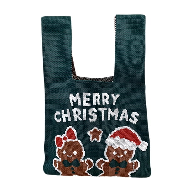 Bolso de muñeca navideño, bolso anudado en la muñeca para comprar artículos de fiesta, viajes navideños , Verde