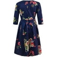thumbnail image 5 of Women's Floral Printed Tunic Flared Midi Dress Round Neck Party Cocktail Dresses, 5 of 6