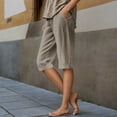 thumbnail image 2 of Cotton Linen Capri Pants for Women Lightweight Elastic Waist Loose Fit Straight Leg Casual Capris with Pockets, 2 of 6