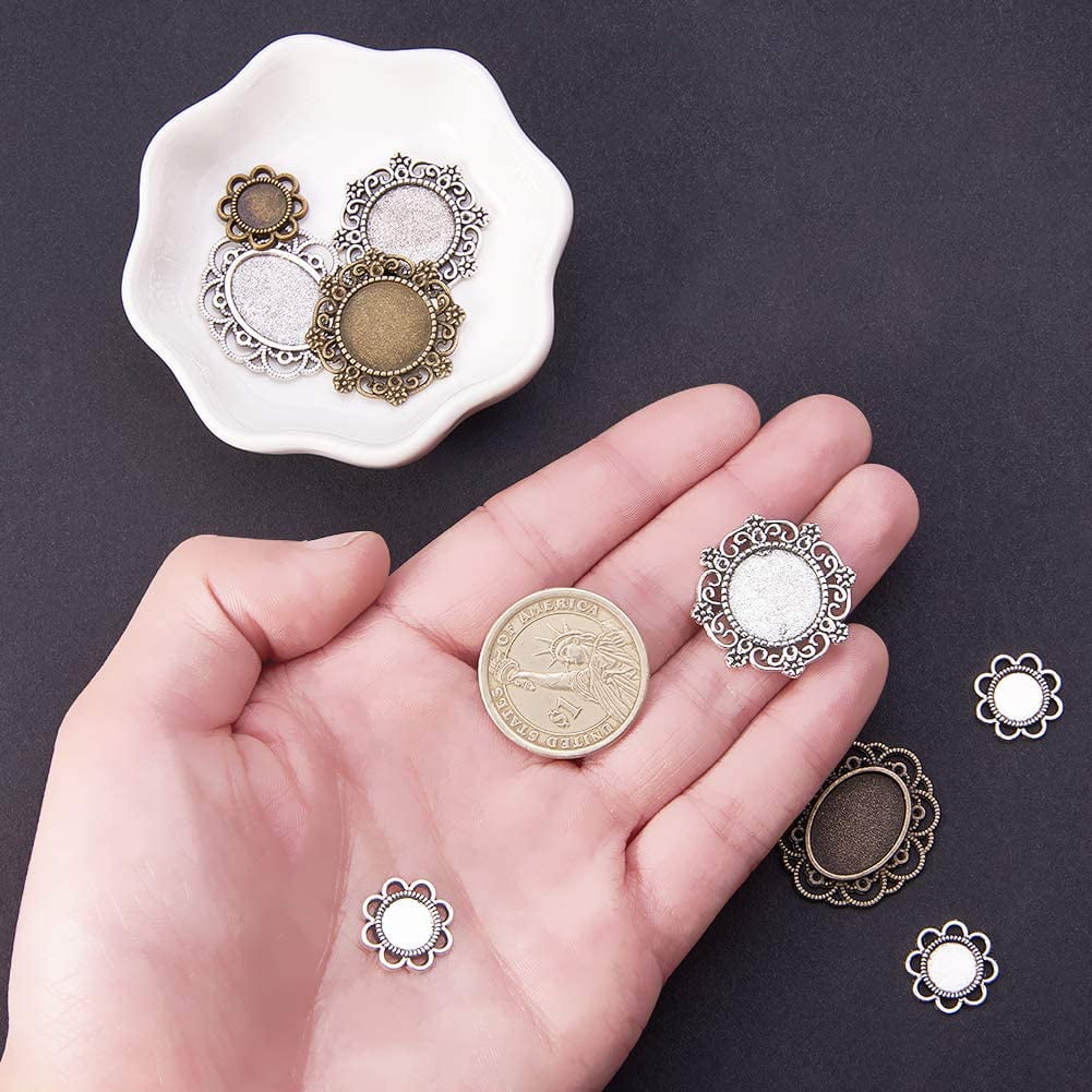 DIY Cabochon Settings Making with Alloy Findings and Glass Cabochons Clear Mixed Color 29.5x25.5x2mm