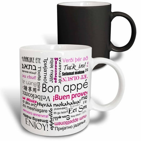 

3dRose Hot Pink Bon Appetit Kitchen Art Typography - How to say Enjoy Your Meal in different languages Magic Transforming Mug 11oz