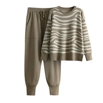 MIUOWANP Two Piece Outfits for Women Women Two Piece Turtleneck Long Set And Loose Wide Legs Pants Home Sweater Suit Sets