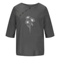 thumbnail image 4 of WREESH Womens Fashion Linen Shirts Loose Printed T-Shirt Short Sleeves Blouse Round Neck Casual Tops Gray, 4 of 5