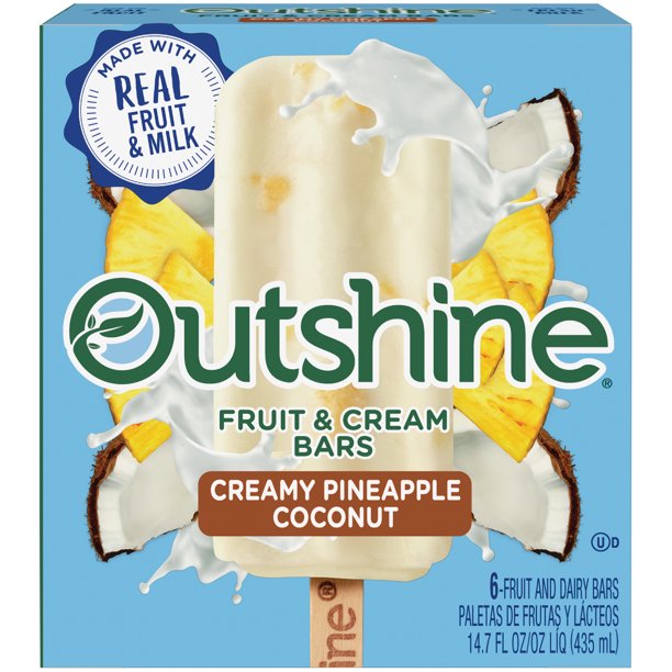 OUTSHINE Creamy Pineapple Coconut Fruit & Cream Bars, 6 Ct. Box