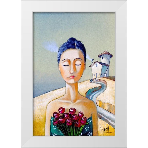 West, Ronald 11x14 White Modern Wood Framed Museum Art Print Titled - Tuscan Girl with Roses