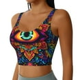 thumbnail image 2 of Fotbe Vibrant Psychedelic Eye Pattern Womens' Sports Bra Longline Wirefree Padded with Medium Support Sports Moisture-Wicking Workou Vest,Tank Top-X-Large, 2 of 7