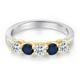 thumbnail image 3 of Gem Stone King 925 Silver and 10K Yellow Gold White Topaz and Blue Sapphire Wedding-Bands Ring for Women | 1.09 Cttw | Round 3.5MM | Gemstone November Birthstone | Size 9, 3 of 6