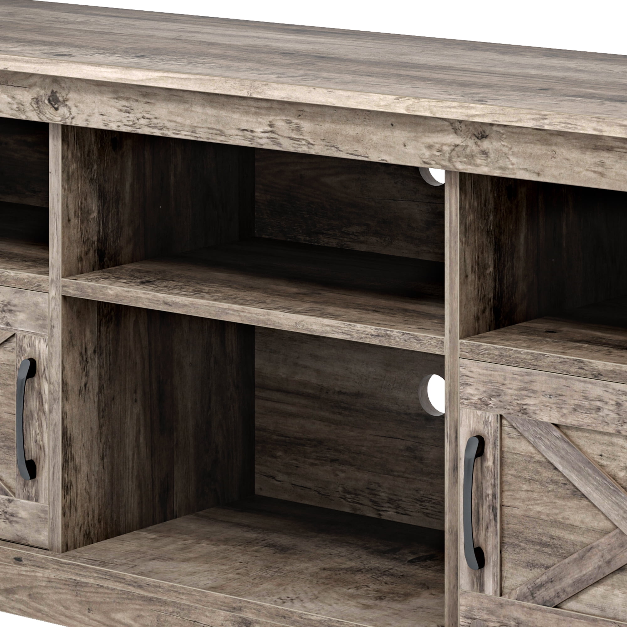 Uforic Farmhouse-Inspired TV Stand with Power Outlet, LED-Lit Media Console, Simplistic TV Cabinet for Living Room or Bedroom, Rustic Gray, 59 Inch