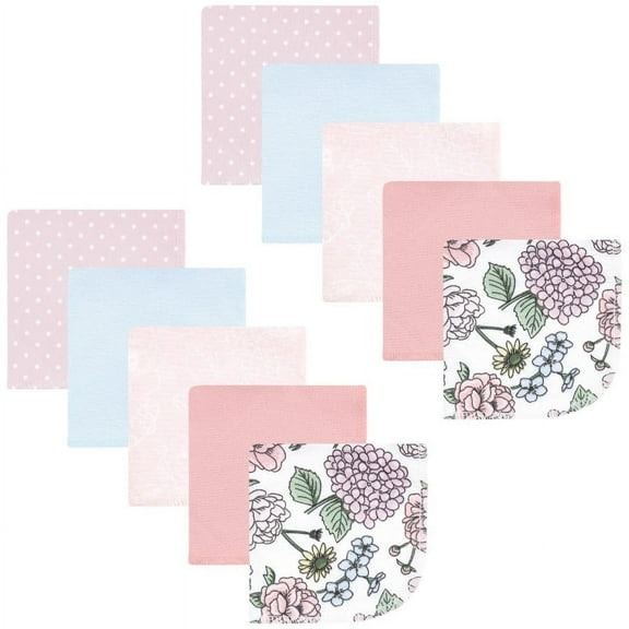 Hudson Baby Infant Girl Flannel Cotton Washcloths, Vintage Blossom 10 Pack, One Size