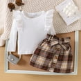 thumbnail image 4 of XAOFW Girls Sets Long Sleeve O-Neck Ribbed Solid Color Pullover Top Plaid Print Shorts Two Piece Toddler Playwear Comfortable Breathable Lovely Party Night Outfits, 4 of 7