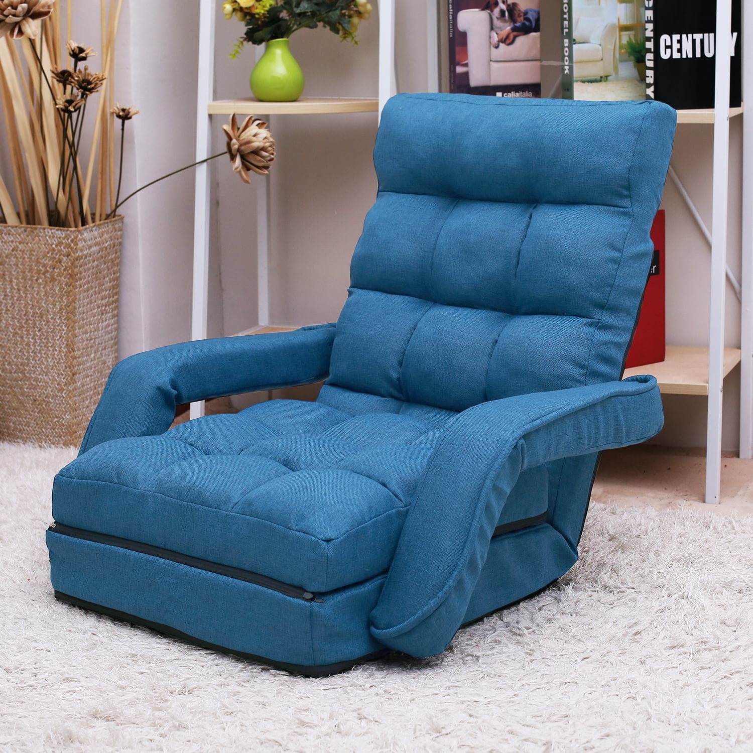 Kepooman Adjustable Folding Floor Sofa Chair with Armrests and a Pillow, Blue Kepooman Adjustable Folding Floor Sofa Chair with Armrests and a Pillow, Blue