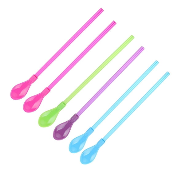 ACDANC 6 Pcs Plastic Spoon Straws Detachable Long Straws Spoon for Smoothie Shaved Ice Cocktail Stirrer Coffee - Assorted Colors