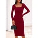 thumbnail image 2 of Vestido PRETTYGARDEN Midi Ajustado con Mangas Largas Fruncido Vino Tinto XXL, 2 of 8