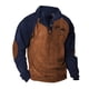 thumbnail image 1 of Blusa y camisa de manga larga con cuello alto para hombre, estilo casual, con estampado de palmeras color cacao, deportiva, con cuello alto, botones y patchwork, de poliéster., 1 of 5