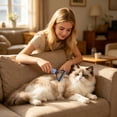 thumbnail image 2 of FEOLGEHLY Double Sided Pet Dematting Comb for Dogs Cats - Undercoat Rake Deshedding Brush with Stainless Steel Rounded Tips Dual Teeth for Gentle Grooming - Versatile Dematting Comb (Blue), 2 of 7