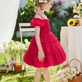 thumbnail image 4 of CCRFTGI Summer Dresses for Children Girls Size 7 Casual Cute Dress Off Shoulder Pleated Square Neck Ruffle Smocked Floral Princess Birthday A-Line Mini Dress Hot Pink 4-5 Years, 4 of 8