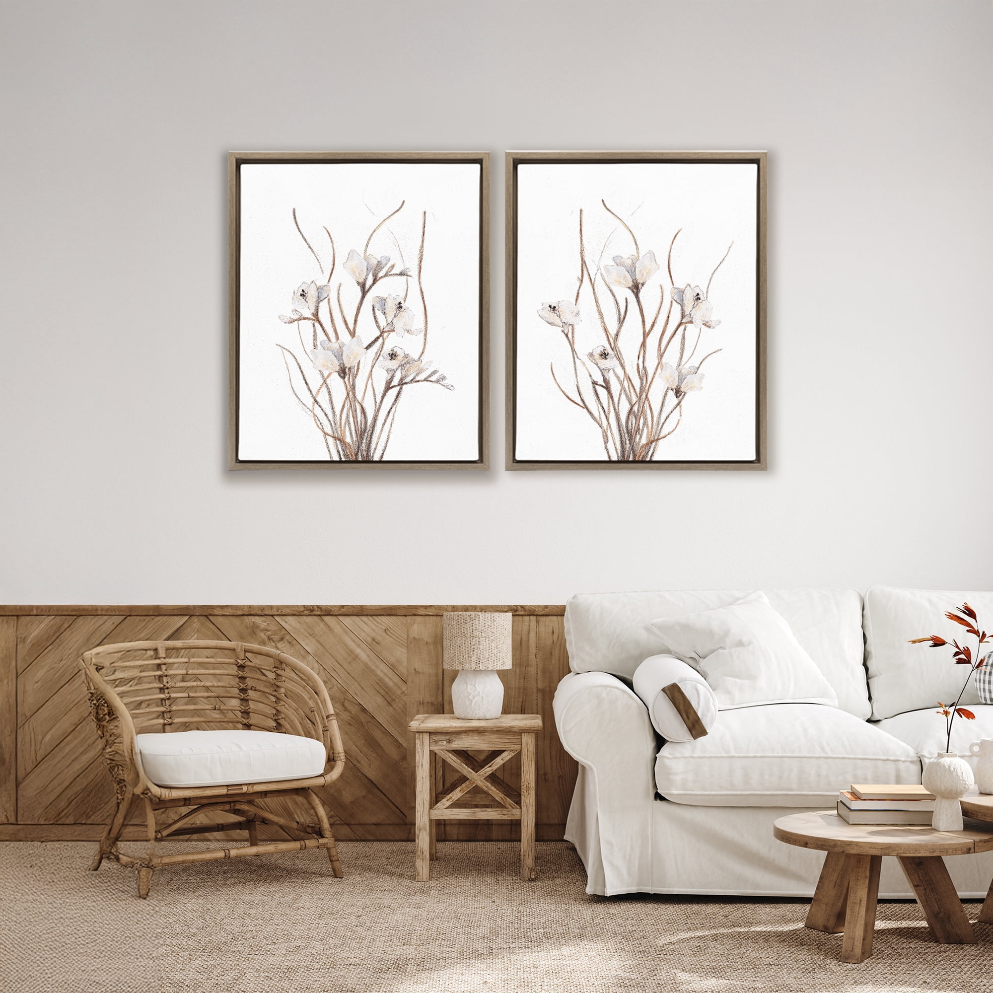 Stupell Industries Curly Branches Wildflowers 2 Piece Brown Framed Floater Canvas Set, design by Lanie Loreth
