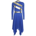 thumbnail image 3 of Hansber Women's Praise Dance Dress Metallic Patchwork Worship Tunic Irregular Hem Lyrical Dancewear Garment Royal Blue XXL, 3 of 7
