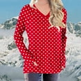thumbnail image 2 of Htigea V-Neck Long Sleeve Tops for Women Cute Print Tunic Shirts Casual Loose Fit Pullover Side Pockets Tshirt Red S, 2 of 5