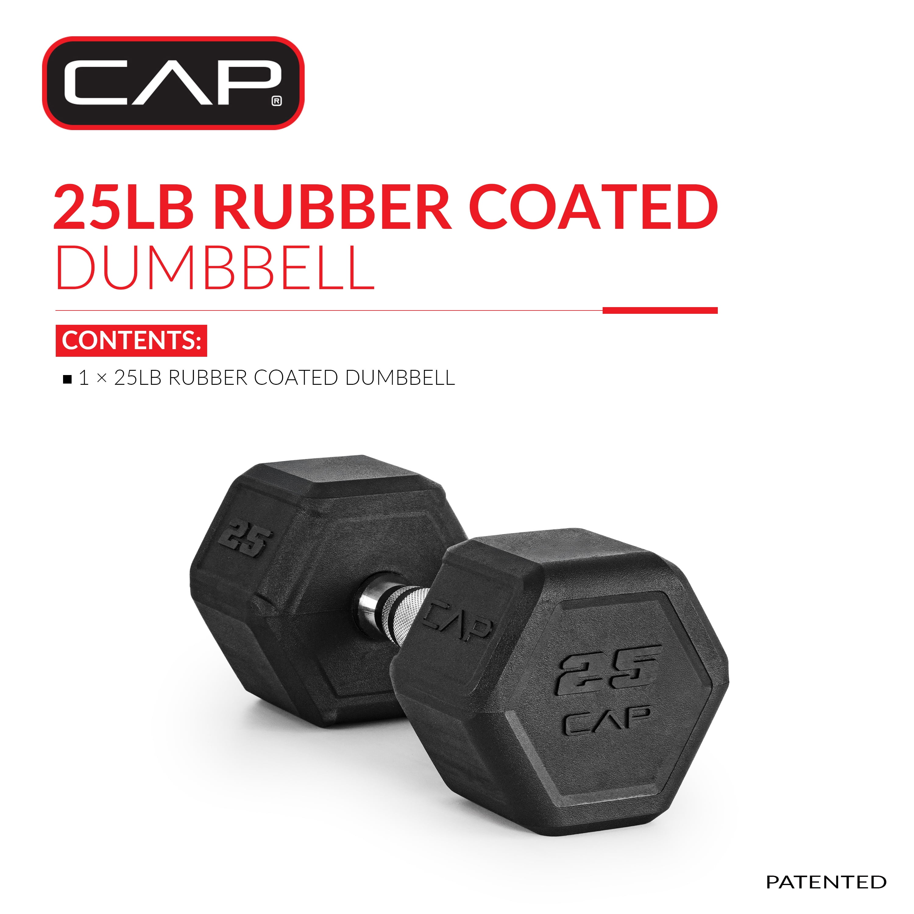CAP 25 lb Rubber Coated Hex Dumbbell with Contoured Handle
