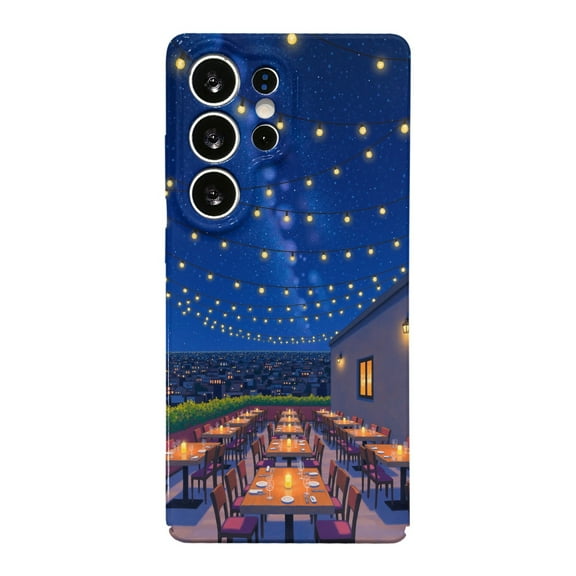 SKLYDDI Multicolor Nighttime Cityscape for Galaxy S25 Ultra Case - Tables, Candles, Starry Sky Semi-Realistic Design, TPU, Flexible, Aesthetic