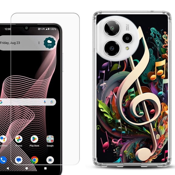 Phone Case for ATT Verge 2 5G, with Screen Protector, by OneToughShield - Music Notes Colorful