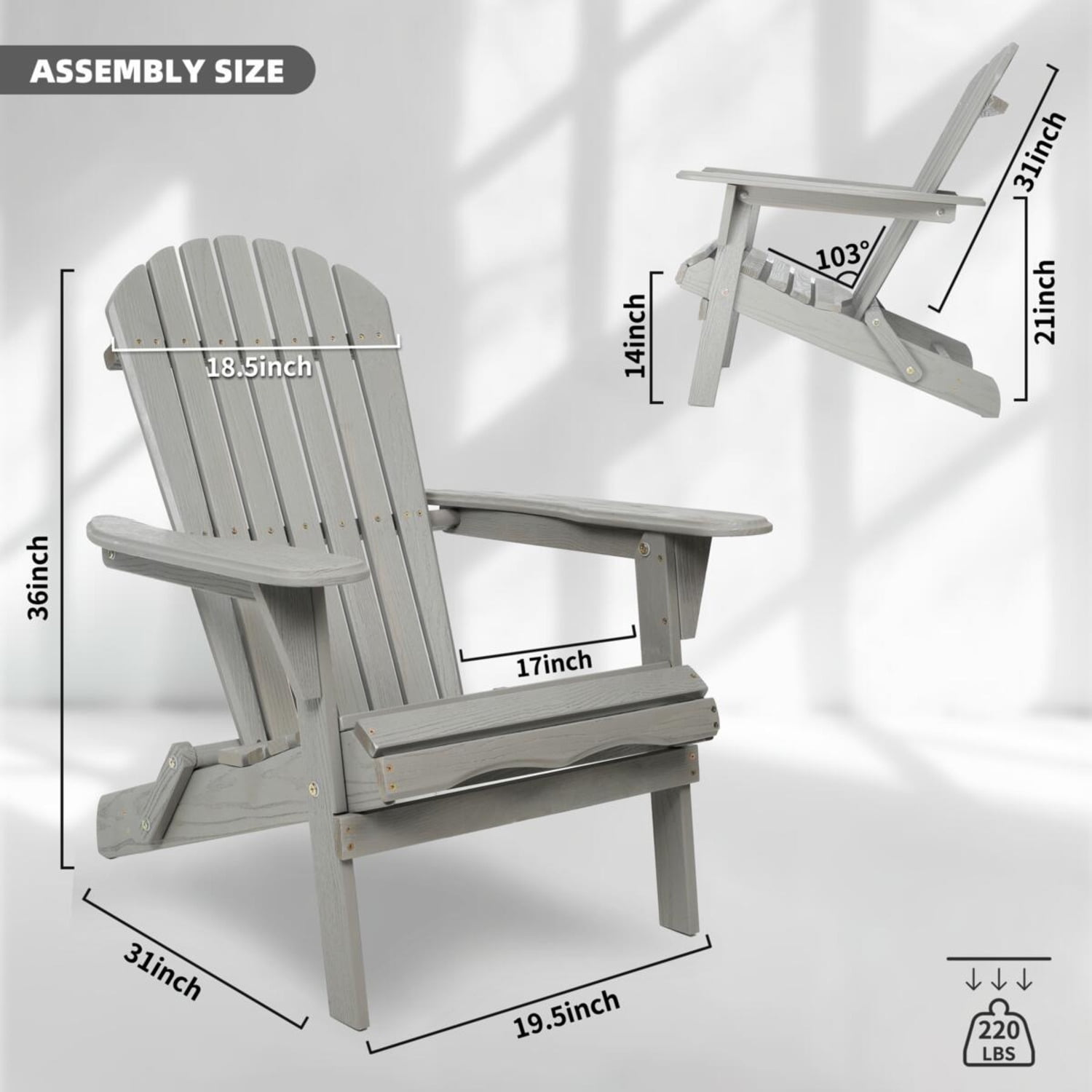 BOFANG Solid Cedar Folding Adirondack Chair Set of 2 for Patio,Gray