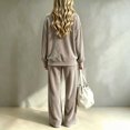thumbnail image 4 of Szluipve Women’s Velvet 2 Piece Loungewear Set Crew Neck Long Sleeve Loose Top & High Waist Wide Leg Pants Soft Velour Casual Tracksuit Outfit Khaki 2XL, 4 of 4
