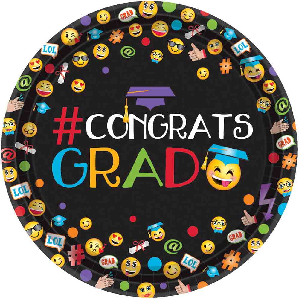 Amscan Cool Graduation #Congrats Grad Emoji Round Plates Party Multicolor Pack of 60 Toys 751599 9 9 Amscan