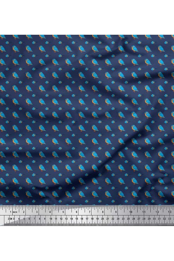 Blue Rayon Fabric Bird Shirting Fabric Prints by Yard 56 Inch Wide